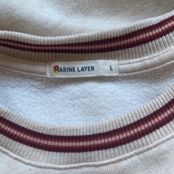 Marine Layer Anytime Sweatshirt Crewneck Oatmeal Cream Stripe Trim size large - Picture 5 of 7